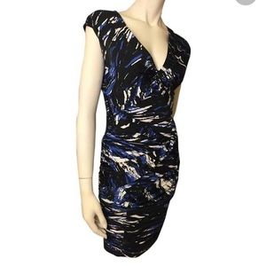 BCBG Black, White, Blue cinched dress